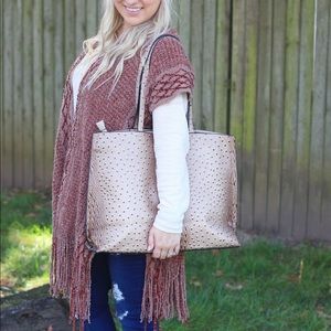 Ostrich Print Tote - Taupe